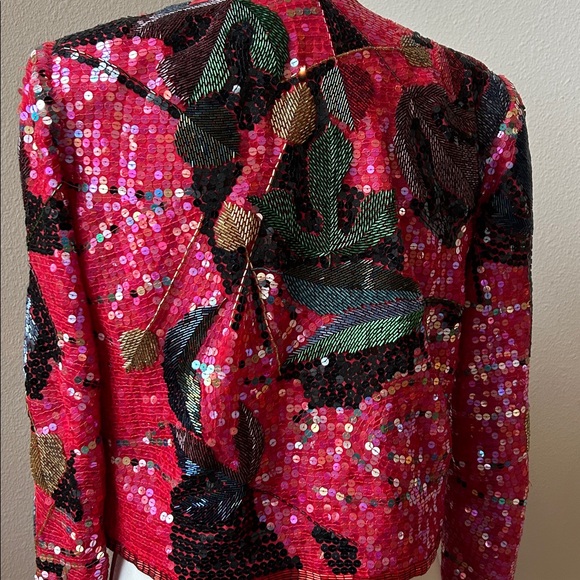 Vtg Vintage 1970s 1980s Designer Jack Bryan Flyaway Floral Sequin Jacket - Picture 5 of 9